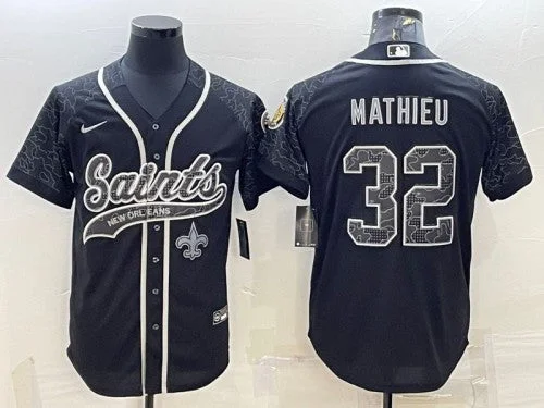 Custom Printed Baseball Jersey-Men's New Orleans Saints #32 Tyrann Mathieu Black Reflective With Patch Cool Base Stitched Baseball Jersey