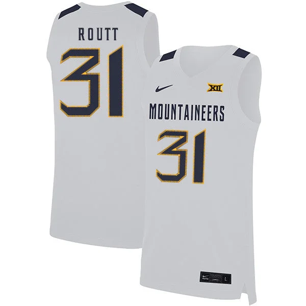 Football Jersey With Bold Typography-Basketball Jersey With Bold Typography-West Virginia Mountaineers 31 Logan Routt White Basketball College Basketball Jersey