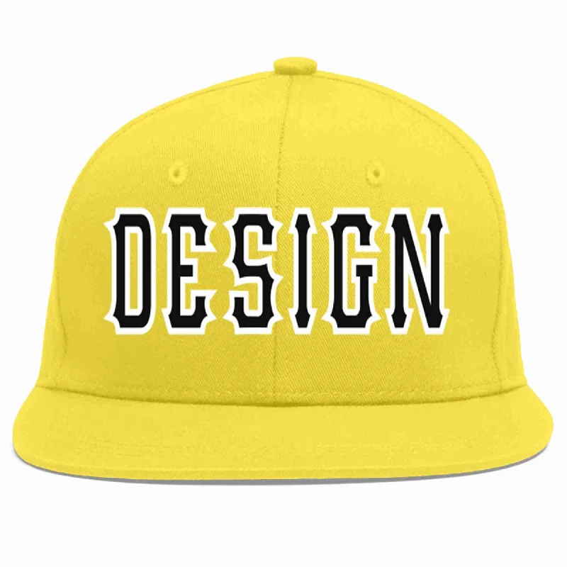 Baseball Cap For Casual Look-Custom Light Gold Black-White Flat Eaves Sport Baseball Cap Design for Men/Women/Youth