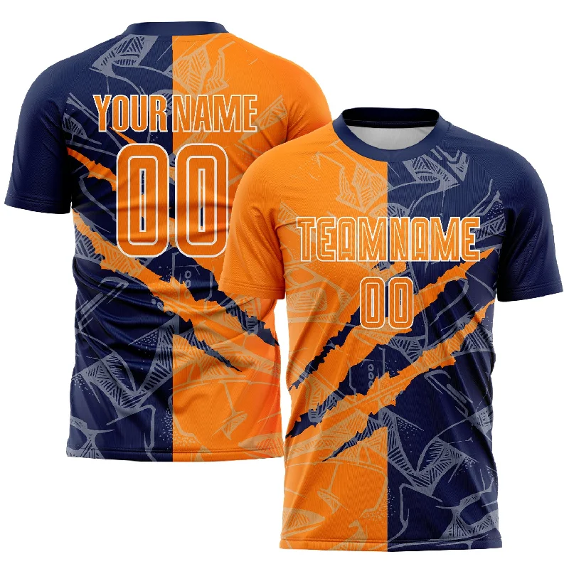 Football Jersey For Indoor And Outdoor Play-Custom Graffiti Pattern Bay Orange-Navy Scratch Sublimation Soccer Uniform Jersey