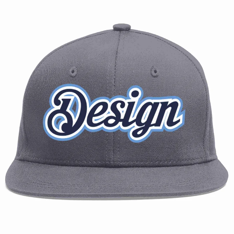 Baseball Cap With Reflective Details-Custom Dark Gray Navy-White Flat Eaves Sport Baseball Cap Design for Men/Women/Youth