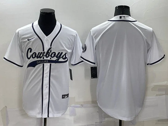 Baseball Jersey For Sports Apparel-Men's Dallas Cowboys Blank White Cool Base Stitched Baseball Jersey