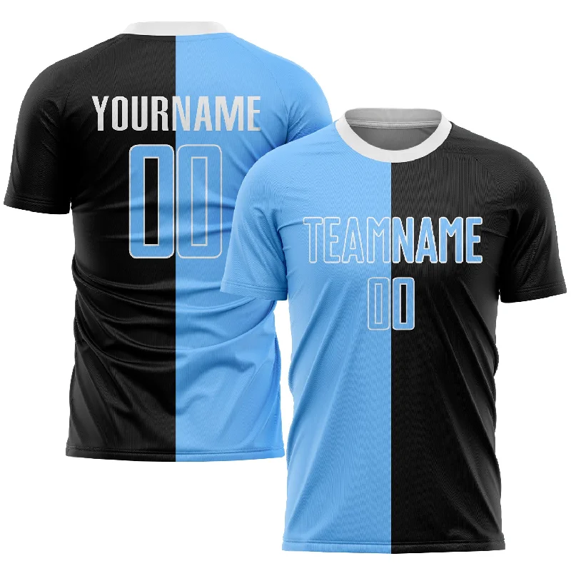 Football Jersey For Team Wearables-Custom Black Light Blue-White Sublimation Split Fashion Soccer Uniform Jersey