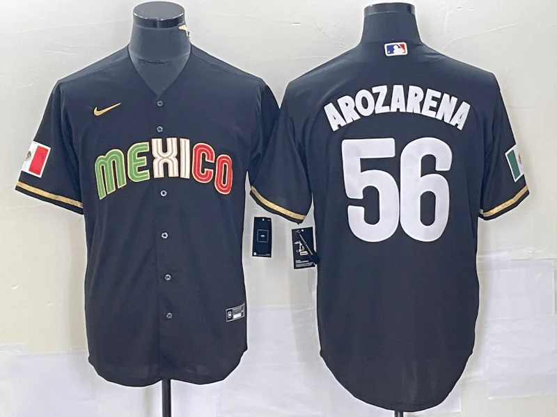 Baseball Jersey With Quality Stitching-Men's Mexico Baseball #56 Randy Arozarena 2023 Black World Baseball Classic Stitched Jersey