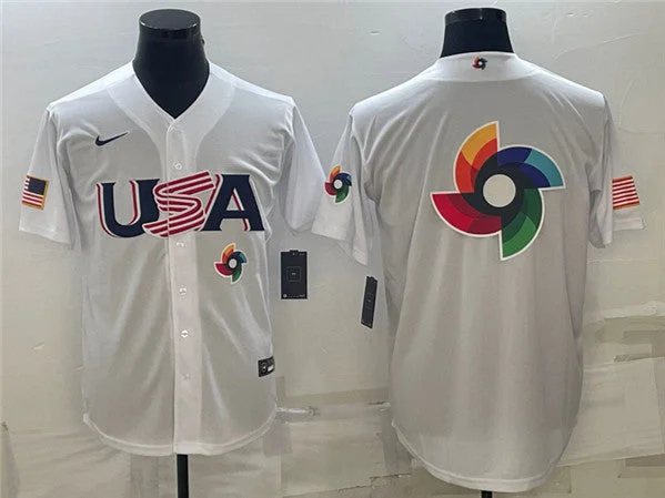 Baseball Jersey For Fan Apparel-Men's USA Baseball 2023 White World Baseball Big Logo With Patch Classic Stitched Jersey