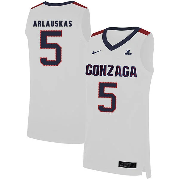 Football Jersey For Game Day Apparel-Basketball Jersey For Game Day Apparel-Gonzaga Bulldogs 5 Martynas Arlauskas White College Basketball Basketball Jersey