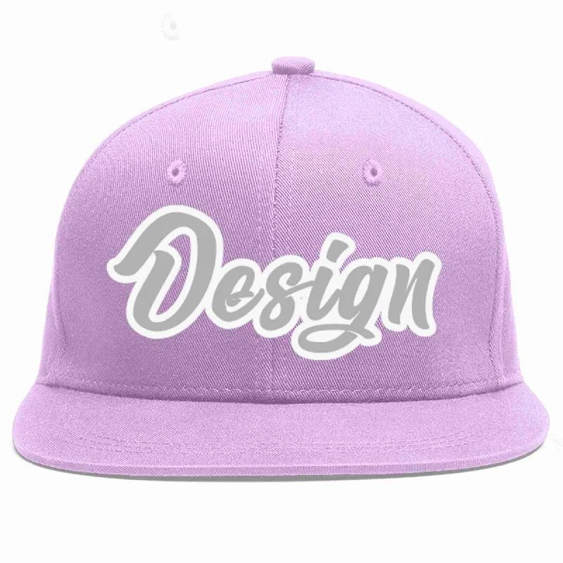 Baseball Cap For Group Sports-Custom Light Purple Gray-White Flat Eaves Sport Baseball Cap Design for Men/Women/Youth