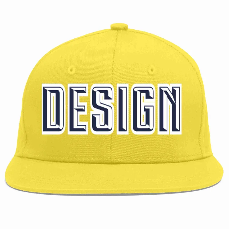 Baseball Cap For Baseball Games-Custom Light Gold Navy-White Flat Eaves Sport Baseball Cap Design for Men/Women/Youth