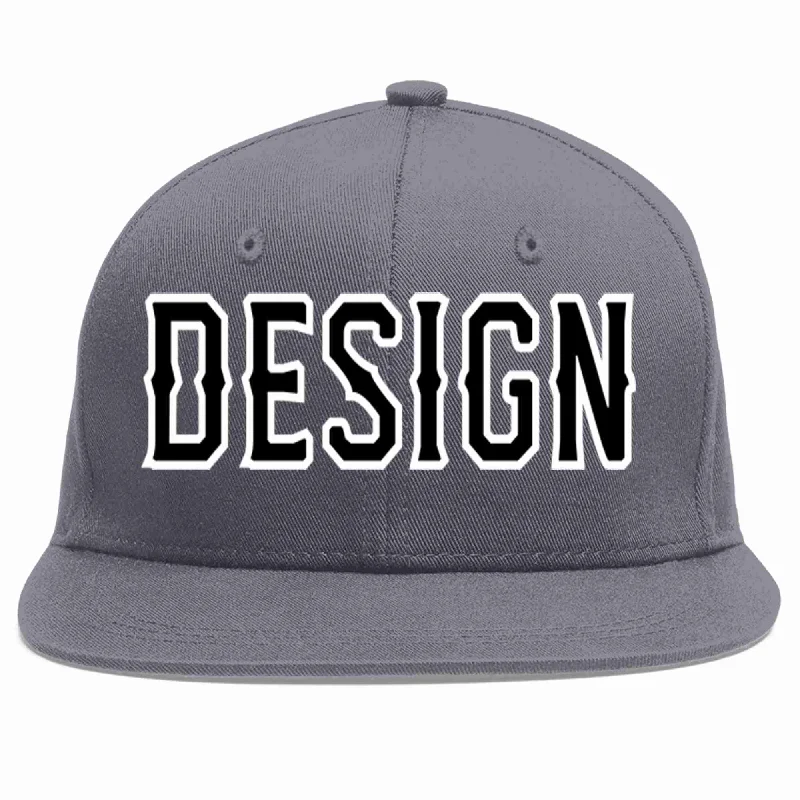 Baseball Cap With Custom Design-Custom Dark Gray Black-White Flat Eaves Sport Baseball Cap Design for Men/Women/Youth