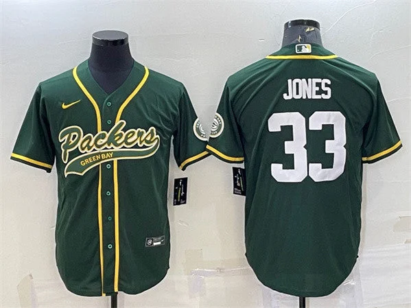 Baseball Jersey For Pre-Game Preparation-Men's Green Bay Packers #33 Aaron Jones Green With Patch Cool Base Stitched Baseball Jersey