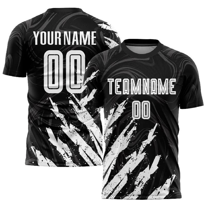 Football Jersey For School Uniforms-Custom Black White Sublimation Soccer Uniform Jersey