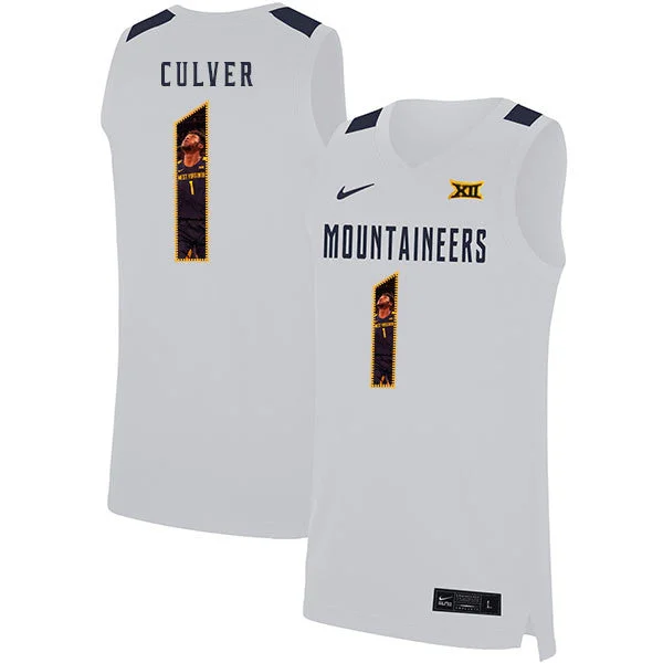 Football Jersey For Local Leagues-Basketball Jersey For Local Leagues-West Virginia Mountaineers 1 Derek Culver White Fashion Basketball College Basketball Jersey