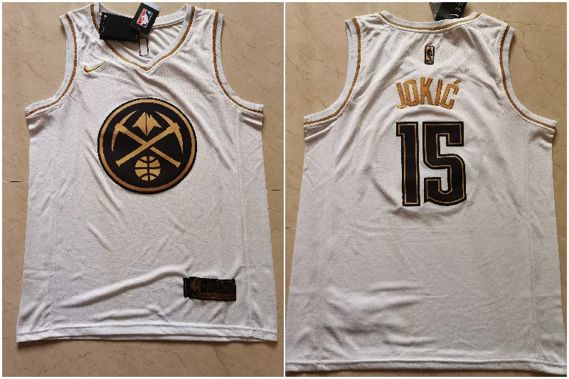 Football Jersey With Player Numbers-Basketball Jersey With Player Numbers-Nuggets 15 Nikola Jokic White Gold Swingman Basketball Jersey