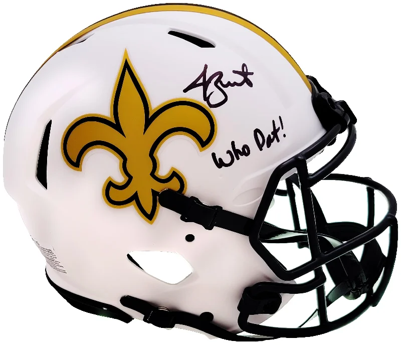 Rugby Helmet With Custom Print-Jameis Winston Autographed New Orleans Saints Lunar Eclipse White Full Size Authentic Speed Helmet "Who Dat" Beckett BAS QR Stock #206498