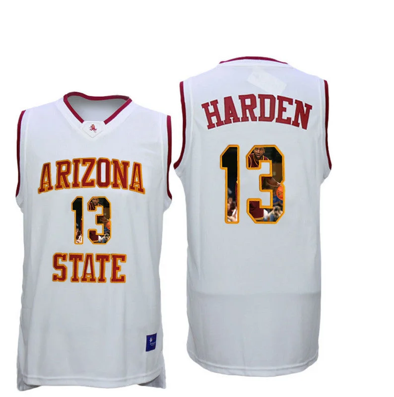 Football Jersey With Team Logo-Basketball Jersey With Team Logo-Arizona State Sun Devils 13 James Harden White Team Logo Print College Basketball Basketball Jersey6