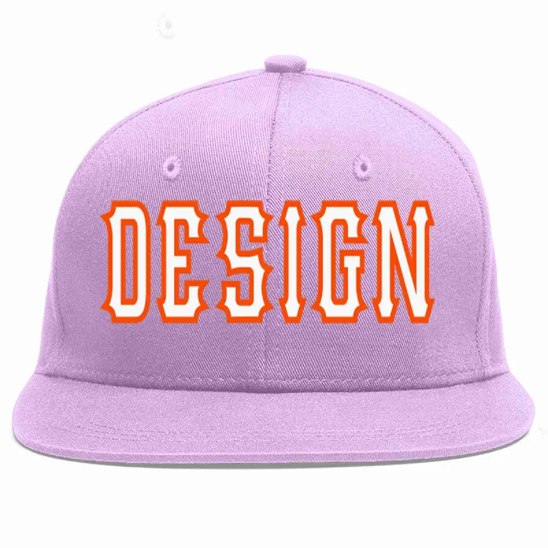 Baseball Cap For Street Style-Custom Light Purple White-Orange Flat Eaves Sport Baseball Cap Design for Men/Women/Youth