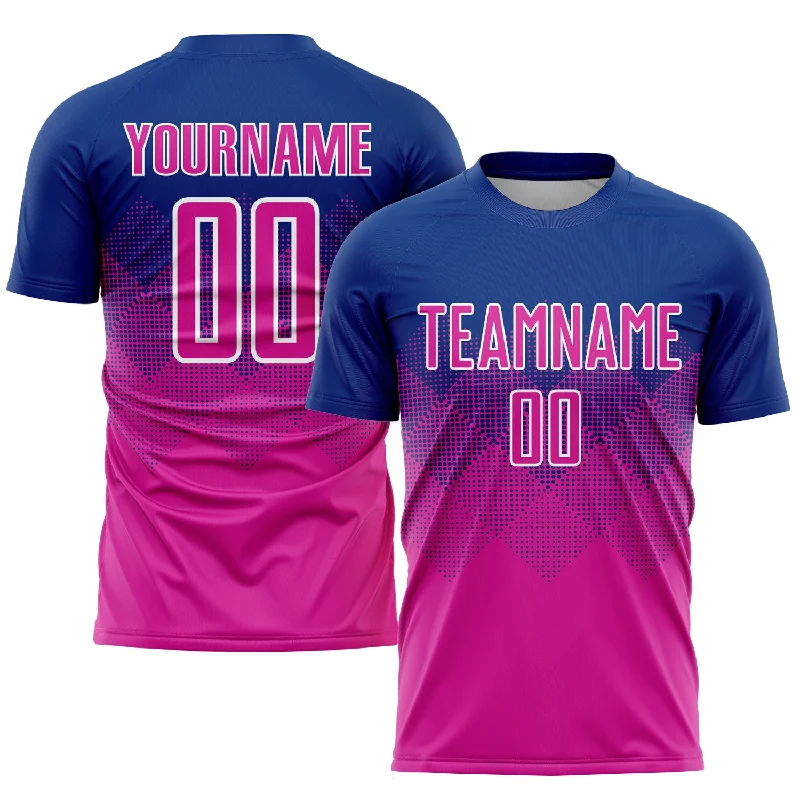 Football Jersey For Special Promotions-Custom Royal Deep Pink-White Sublimation Soccer Uniform Jersey