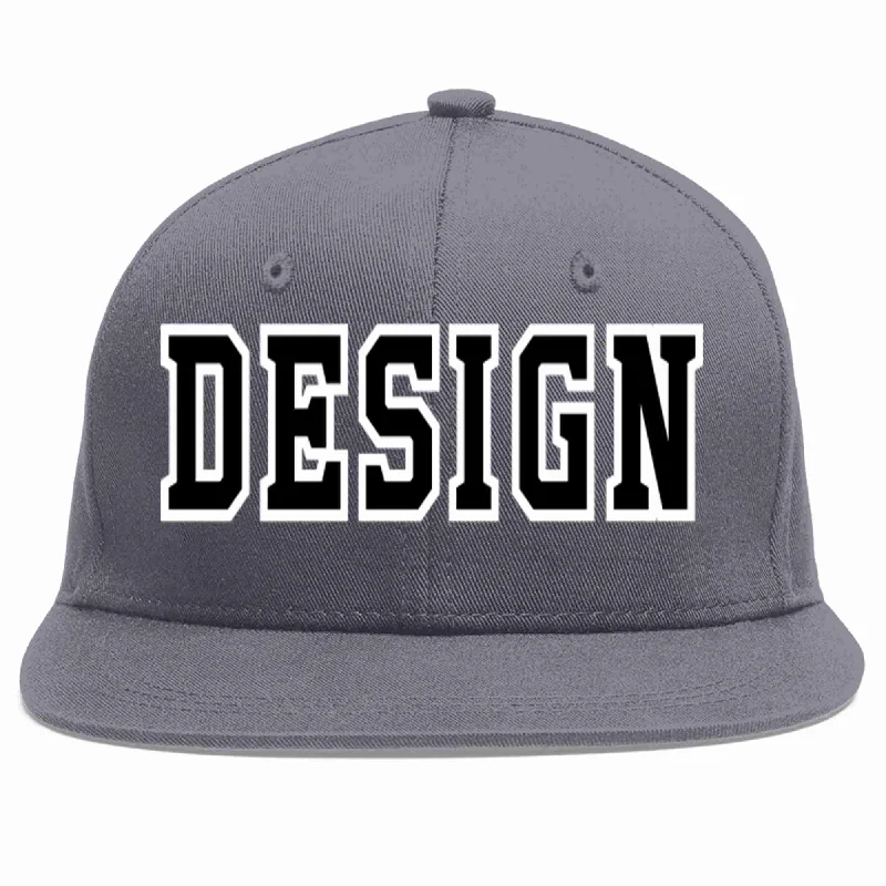 Baseball Cap For Promotional Campaigns-Custom Dark Gray Black-White Flat Eaves Sport Baseball Cap Design for Men/Women/Youth