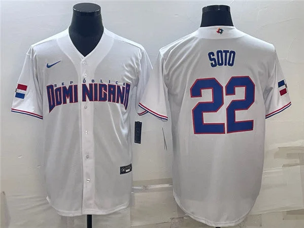 Baseball Jersey For Official Apparel-Men's Dominican Republic Baseball #22 Juan Soto 2023 White World Baseball Classic Stitched Jersey