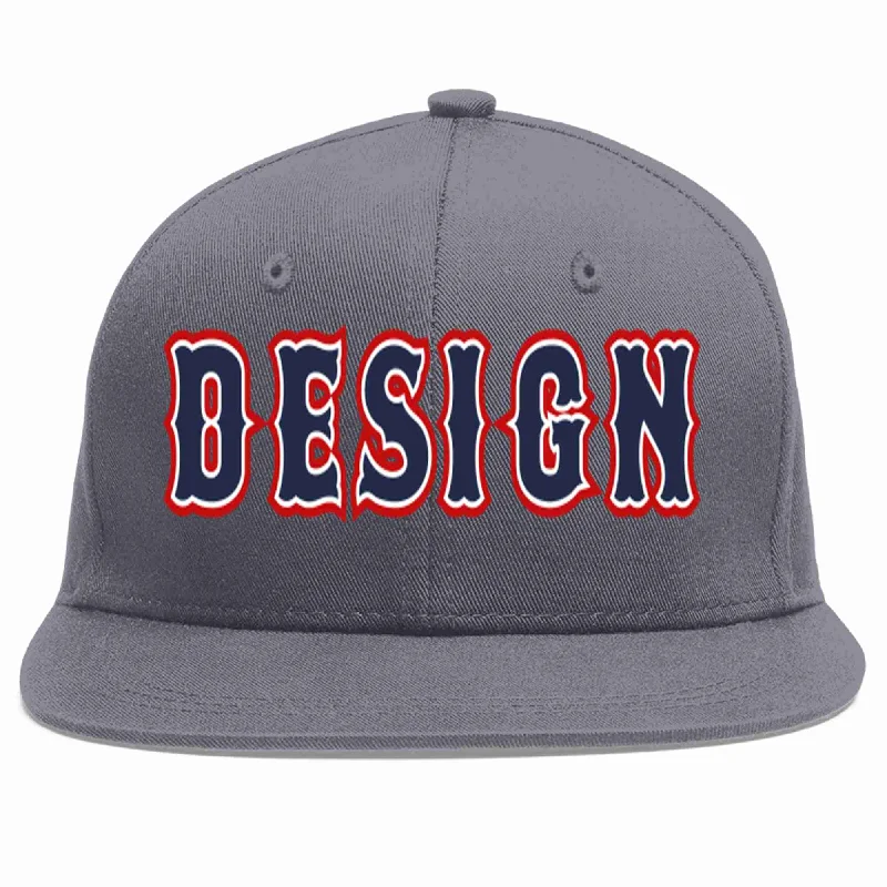 Baseball Cap With Fun Graphics-Custom Dark Gray Navy-White Flat Eaves Sport Baseball Cap Design for Men/Women/Youth