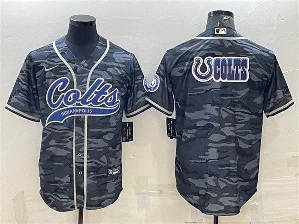 Baseball Jersey For Custom Group Orders-Men's Indianapolis Colts Gray Camo Team Big Logo With Patch Cool Base Stitched Baseball Jersey