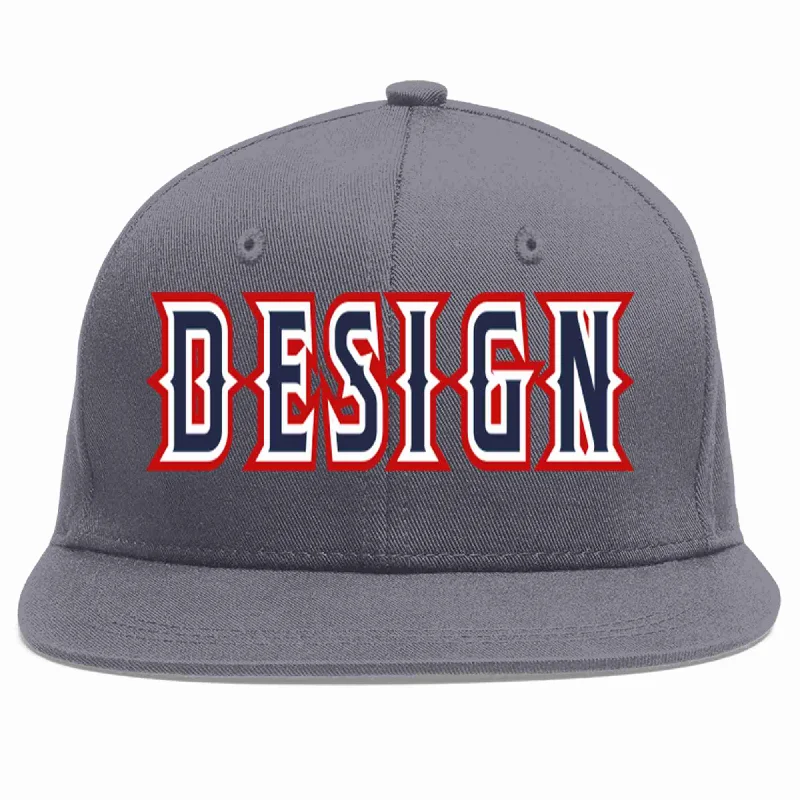 Baseball Cap With Cool Custom Designs-Custom Dark Gray Navy-White Flat Eaves Sport Baseball Cap Design for Men/Women/Youth