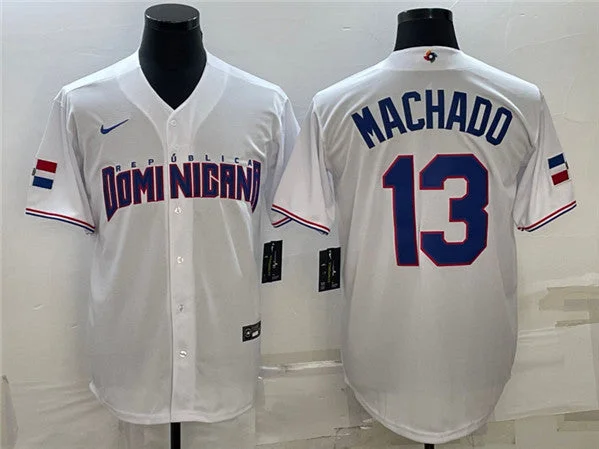 Baseball Jersey For Outdoor Games-Men's Dominican Republic Baseball #13 Manny Machado 2023 White World Baseball Classic Stitched Jersey