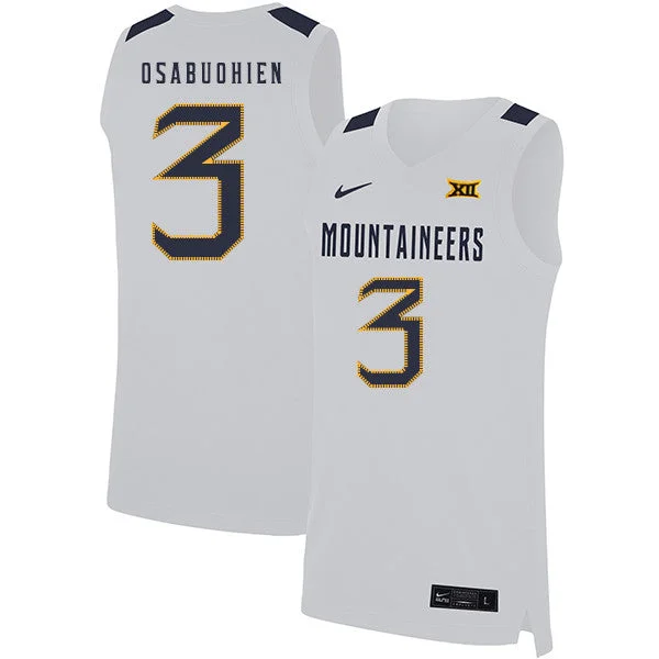 Football Jersey With Custom Team Colors-Basketball Jersey With Custom Team Colors-West Virginia Mountaineers 3 Gabe Osabuohien White Basketball College Basketball Jersey