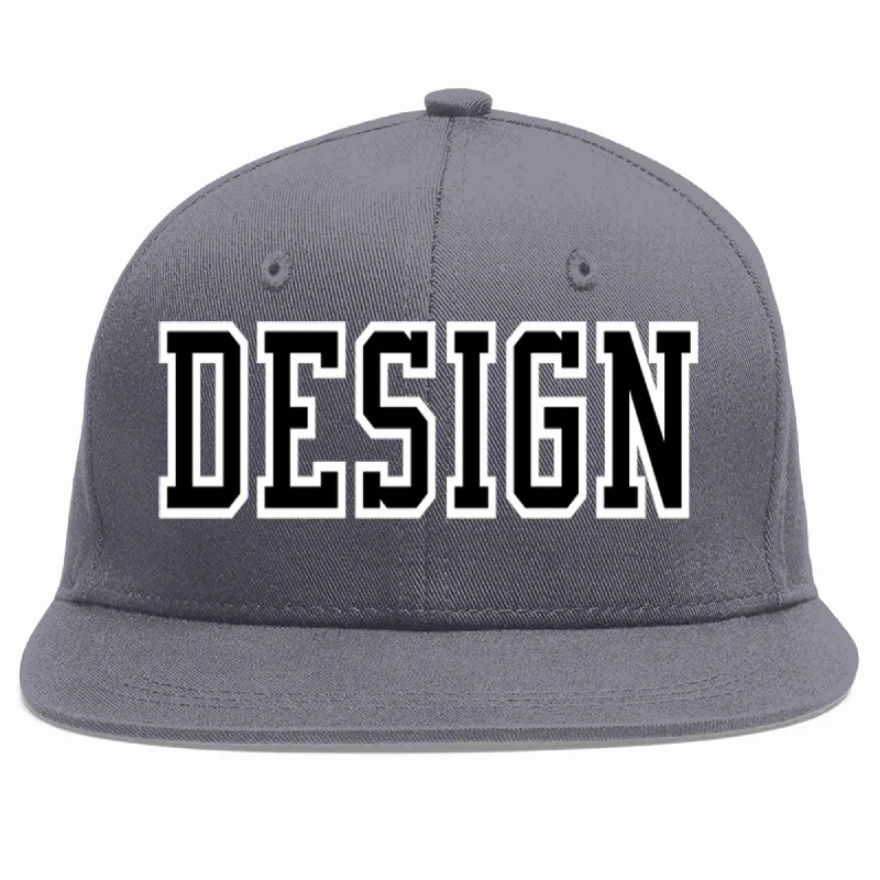 Baseball Cap With Modern Style-Custom Dark Gray Black-White Flat Eaves Sport Baseball Cap Design for Men/Women/Youth