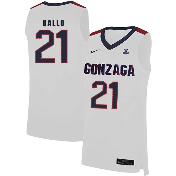 Football Jersey For Ultimate Performance-Basketball Jersey For Ultimate Performance-Gonzaga Bulldogs 21 Oumar Ballo White College Basketball Basketball Jersey