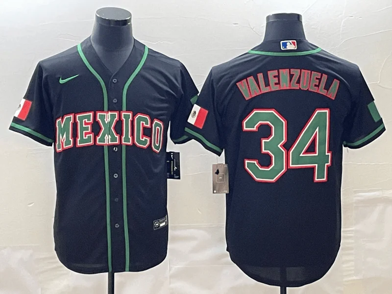 Baseball Jersey With Quick-Dry Fabric-Men's Mexico Baseball #34 Fernando Valenzuela 2023 Black World Baseball Classic Stitched Jersey