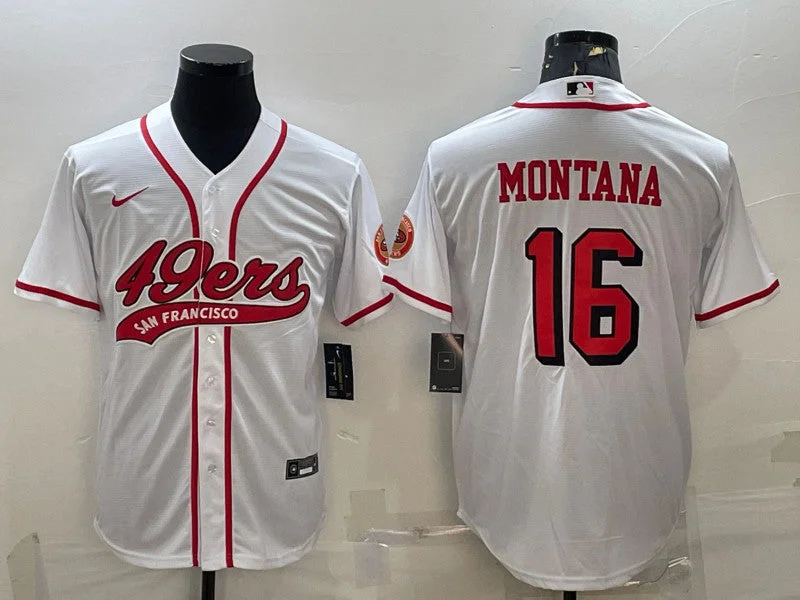 Baseball Jersey For College Teams-Men's San Francisco 49ers #16 Joe Montana New White With Patch Cool Base Stitched Baseball Jersey