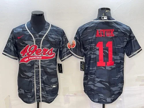 Baseball Jersey For Alumni Teams-Men's San Francisco 49ers #11 Brandon Aiyuk Grey Red Camo With Patch Cool Base Stitched Baseball Jersey