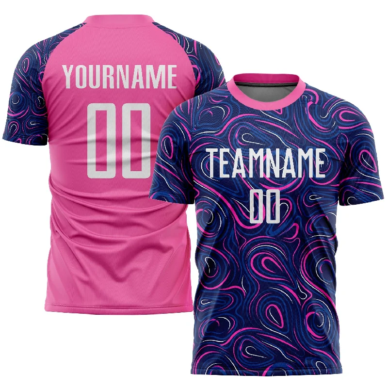 Football Jersey For Major League Fans-Custom Navy White-Pink Sublimation Soccer Uniform Jersey