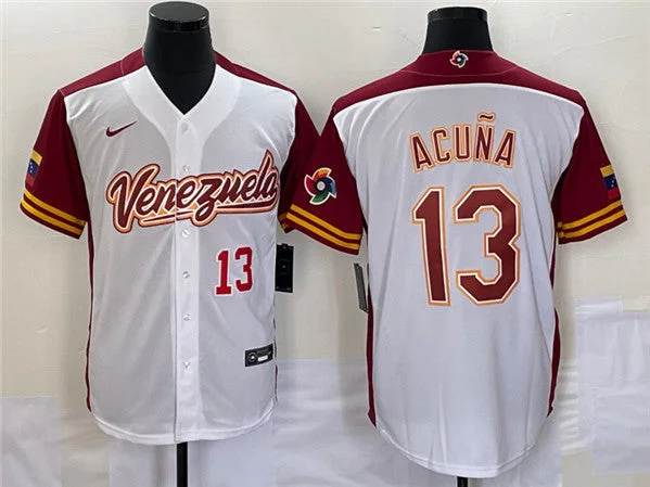 Baseball Jersey For Custom Fit-Men's Venezuela Baseball #13 Venezuela Acuna Jr. 2023 White World Baseball Classic With Patch Stitched Jersey