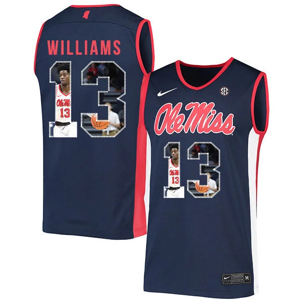 Football Jersey For Kids-Basketball Jersey For Kids-Ole Miss Rebels 13 Bryce Williams Navy Fashion Basketball College Basketball Jersey