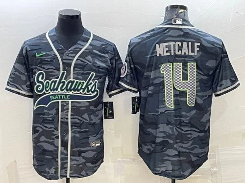 Baseball Jersey With Embroidered Logo-Men's Seattle Seahawks #14 DK Metcalf Gray Camo With Patch Cool Base Stitched Baseball Jersey