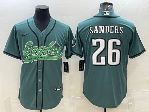 Baseball Jersey For Practice Sessions-Men's Philadelphia Eagles #26 Miles Sanders Green With Patch Cool Base Stitched Baseball Jersey