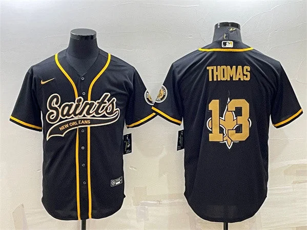 Baseball Jersey With Team Mascot-Men's New Orleans Saints #13 Michael Thomas Black Team Big Logo With Patch Cool Base Stitched Baseball Jersey