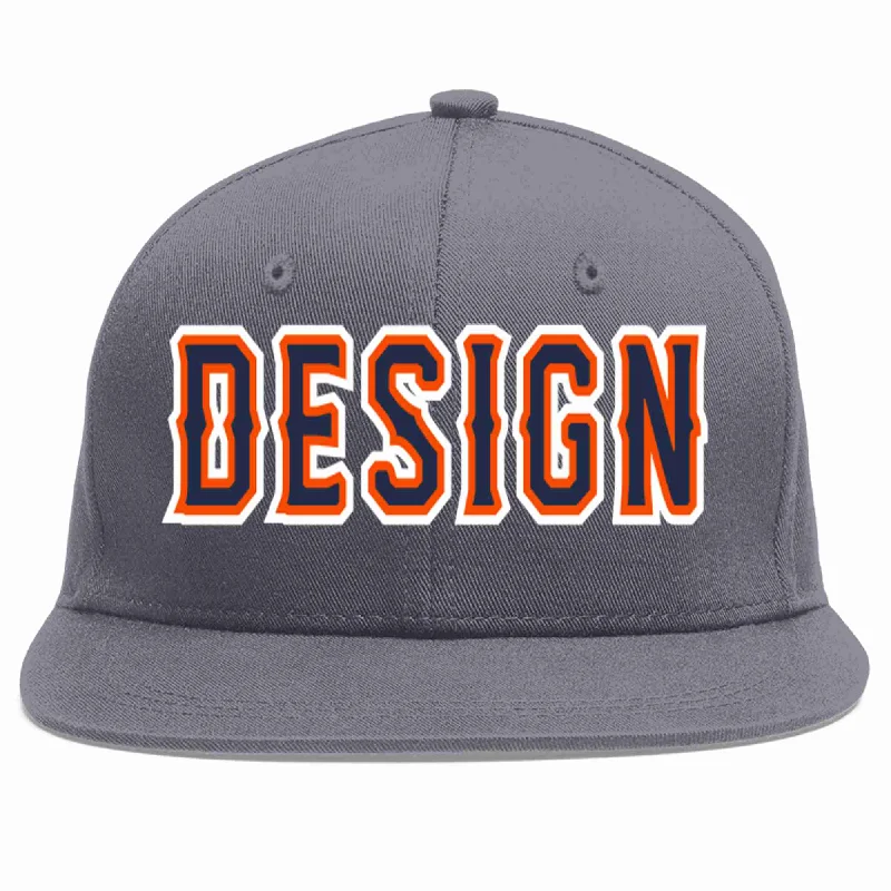 Baseball Cap For Gym-Custom Dark Gray Navy-Orange Flat Eaves Sport Baseball Cap Design for Men/Women/Youth