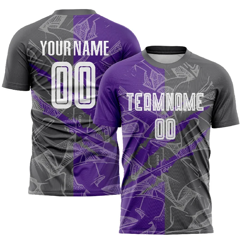 Football Jersey For Custom Fit-Custom Graffiti Pattern Steel Gray-Purple Scratch Sublimation Soccer Uniform Jersey