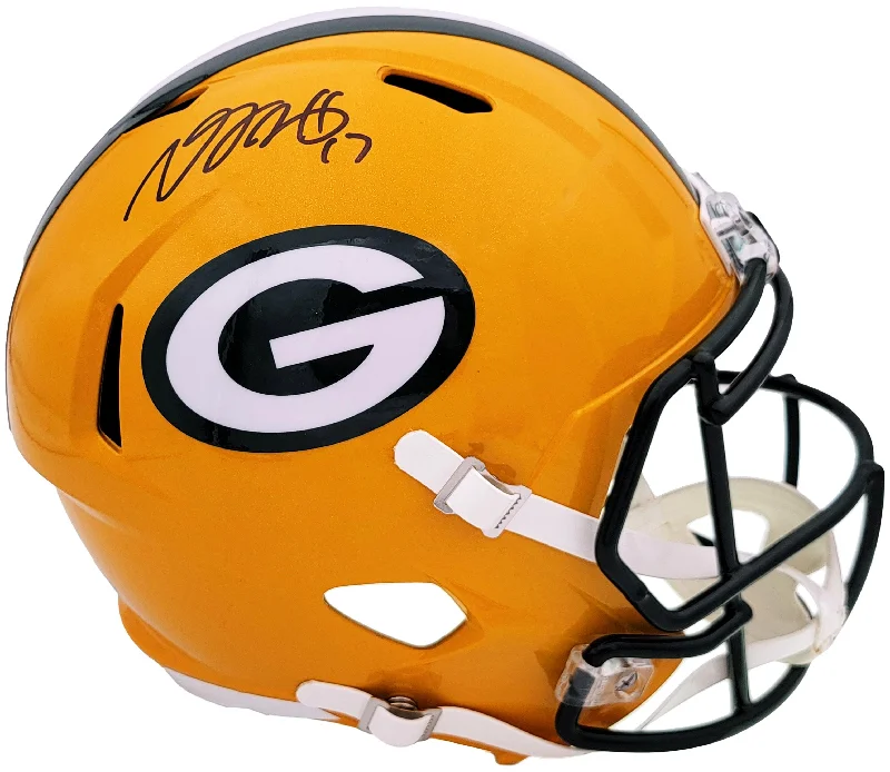 Rugby Helmet For Group Orders-Davante Adams Autographed Green Bay Packers Yellow Full Size Replica Speed Helmet Beckett BAS QR Stock #201211