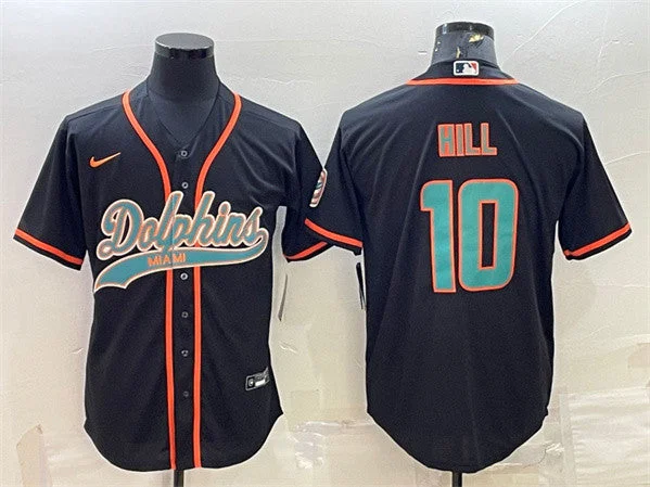 Baseball Jersey For Youth Baseball Leagues-Men's Miami Dolphins #10 Tyreek Hill Black With Patch Cool Base Stitched Baseball Jersey