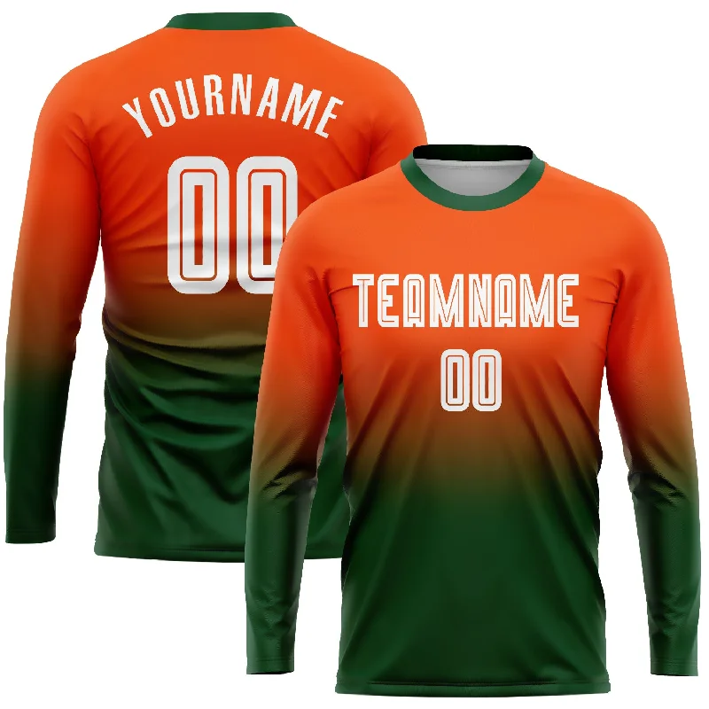 Football Jersey For Family Teams-Custom Orange White-Green Sublimation Long Sleeve Fade Fashion Soccer Uniform Jersey