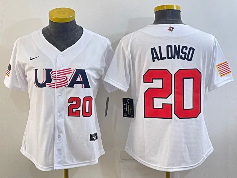 Baseball Jersey For Family Sport Days-USA 20 Pete Alonso White Women 2023 World Baseball Classic Jersey