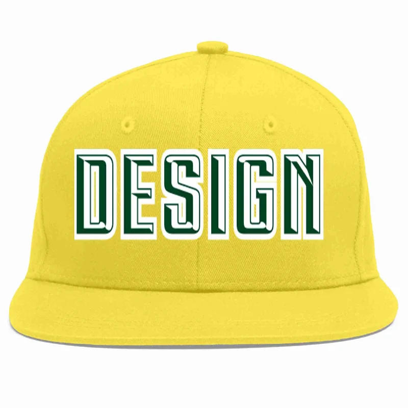 Baseball Cap With Lightweight Fabric-Custom Light Gold Green-White Flat Eaves Sport Baseball Cap Design for Men/Women/Youth