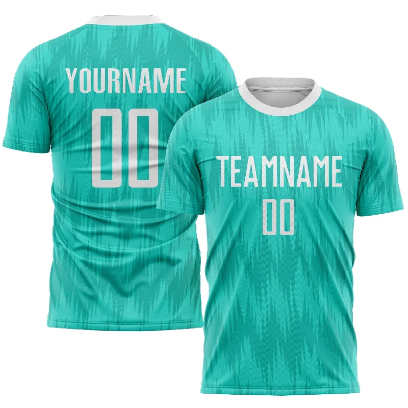 Football Jersey For Women-Custom Aqua White Sublimation Soccer Uniform Jersey