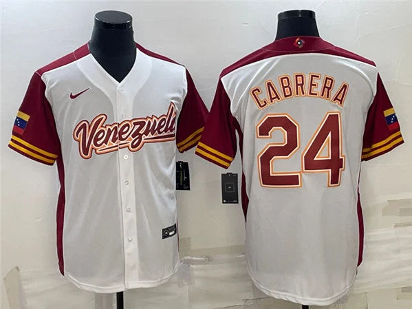 Baseball Jersey For Tournament Wear-Men's Venezuela Baseball #24 Miguel Cabrera 2023 White World Baseball Classic Stitched Jersey