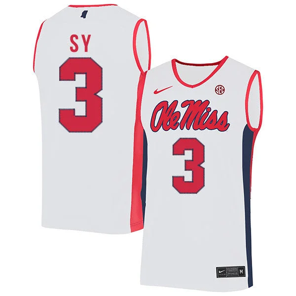 Football Jersey For High Impact Sports-Basketball Jersey For High Impact Sports-Ole Miss Rebels 3 Khadim Sy White Basketball College Basketball Jersey