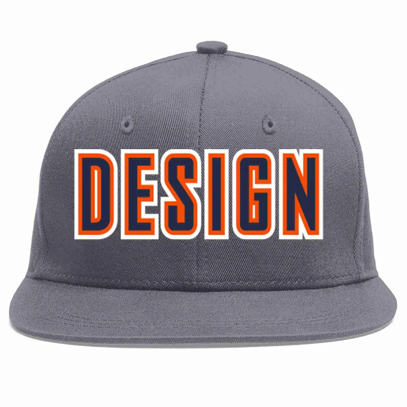 Baseball Cap With Fashionable Details-Custom Dark Gray Navy-Orange Flat Eaves Sport Baseball Cap Design for Men/Women/Youth